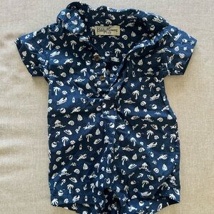 Navy Blue Nautical Print Romper Kenny Flowers